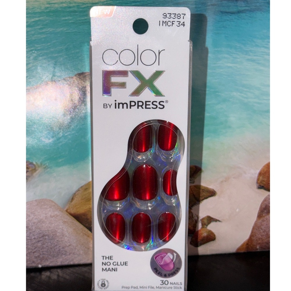 imPRESS Color FX Press-On Nails Hidden Gem Metallic Red Chrome Short 30ct